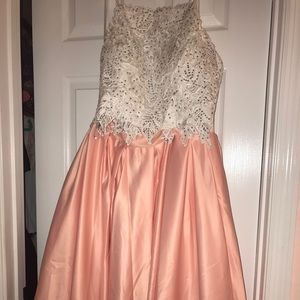 Peach and white prom dress